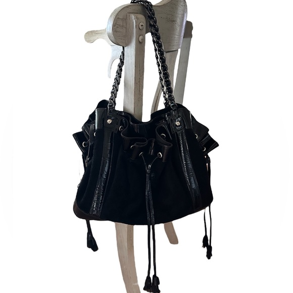 STUNNING Anne Fontaine Maureen Black Suede and Patent Shoulder Bag - Picture 1 of 12